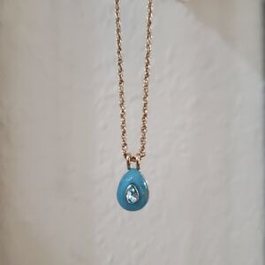 Layerable Gold Necklace with Blue Pendant, New/Unworn